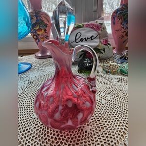 Hobb,Brockunier & Co./Beaumont Glass Co Circa 1890 Seaweed Cruet Cranberry Opal